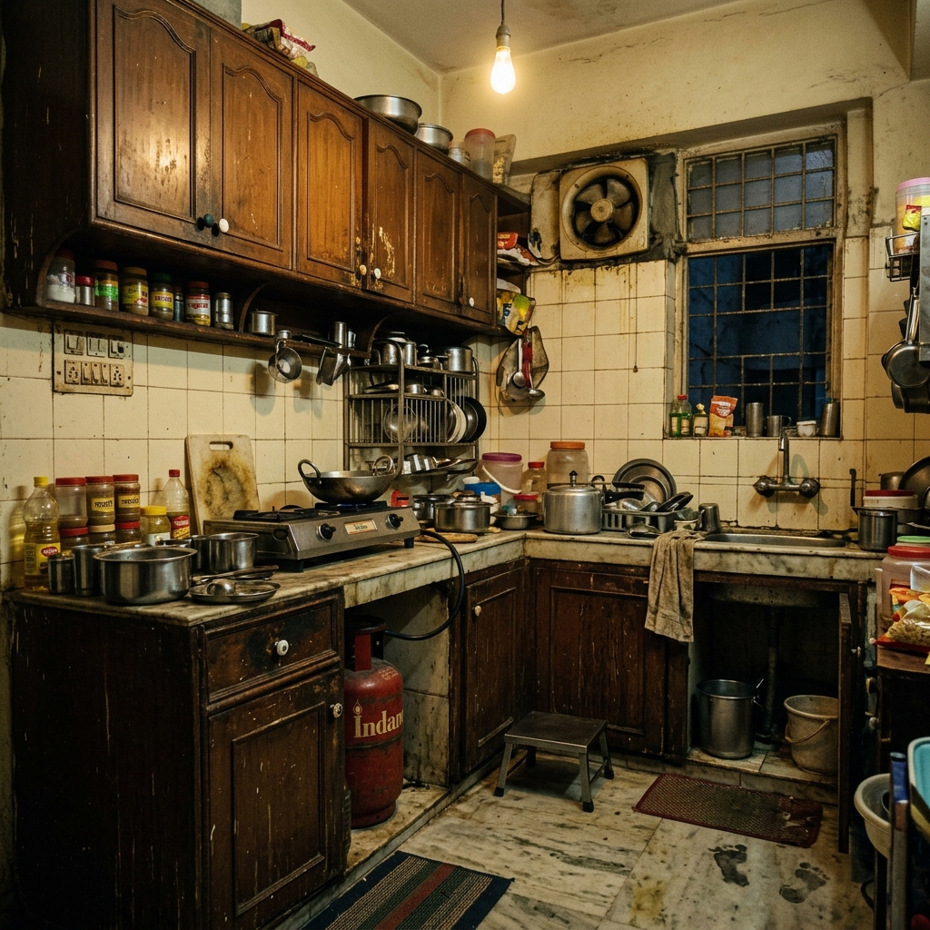 Outdated messy kitchen before renovation