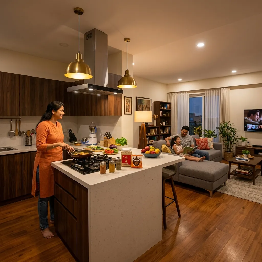 Modern kitchen interior design with sleek cabinets for Indian homes